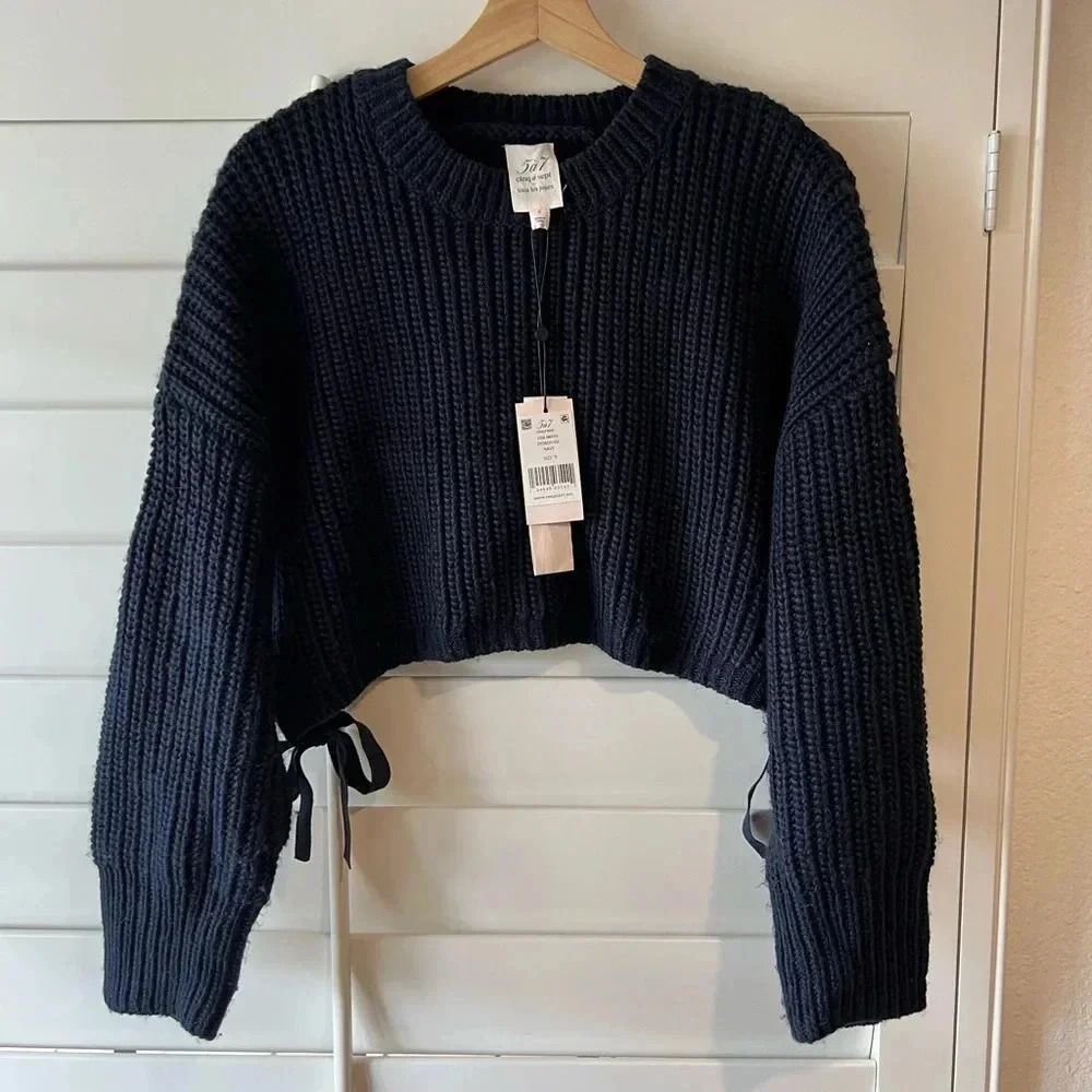 CINQ À SEPT NWT Eddie Cropped Slouchy Side Tie Knit Sweater Crop S - Picture 8 of 11